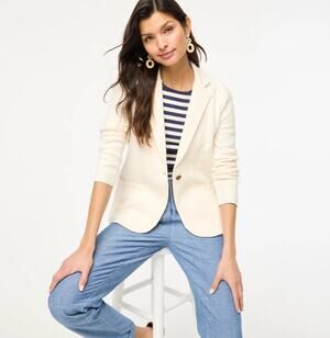 J.Crew Schoolboy Sweater Blazer WMNS 2X Plus White One-Button Notch Patch Pocket